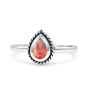 Rope Pear Design Thumb Ring Statement Fashion Simulated Garnet CZ Solid 925 Sterling Silver